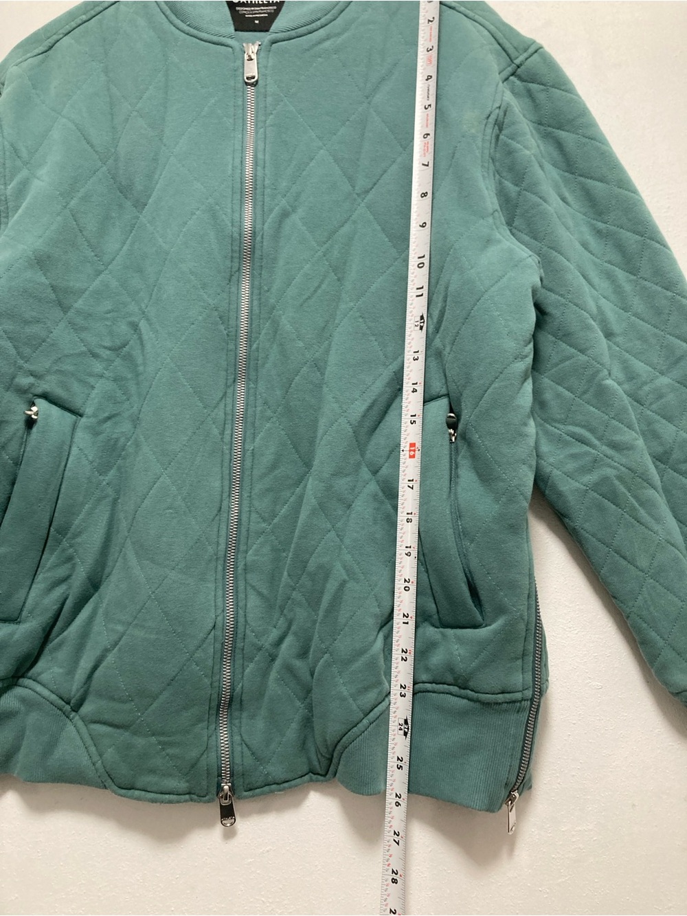 Athleta Retroplush Quilted Bomber Jacket Teal Green Size M Cozy Streetwear - Picture 14 of 16